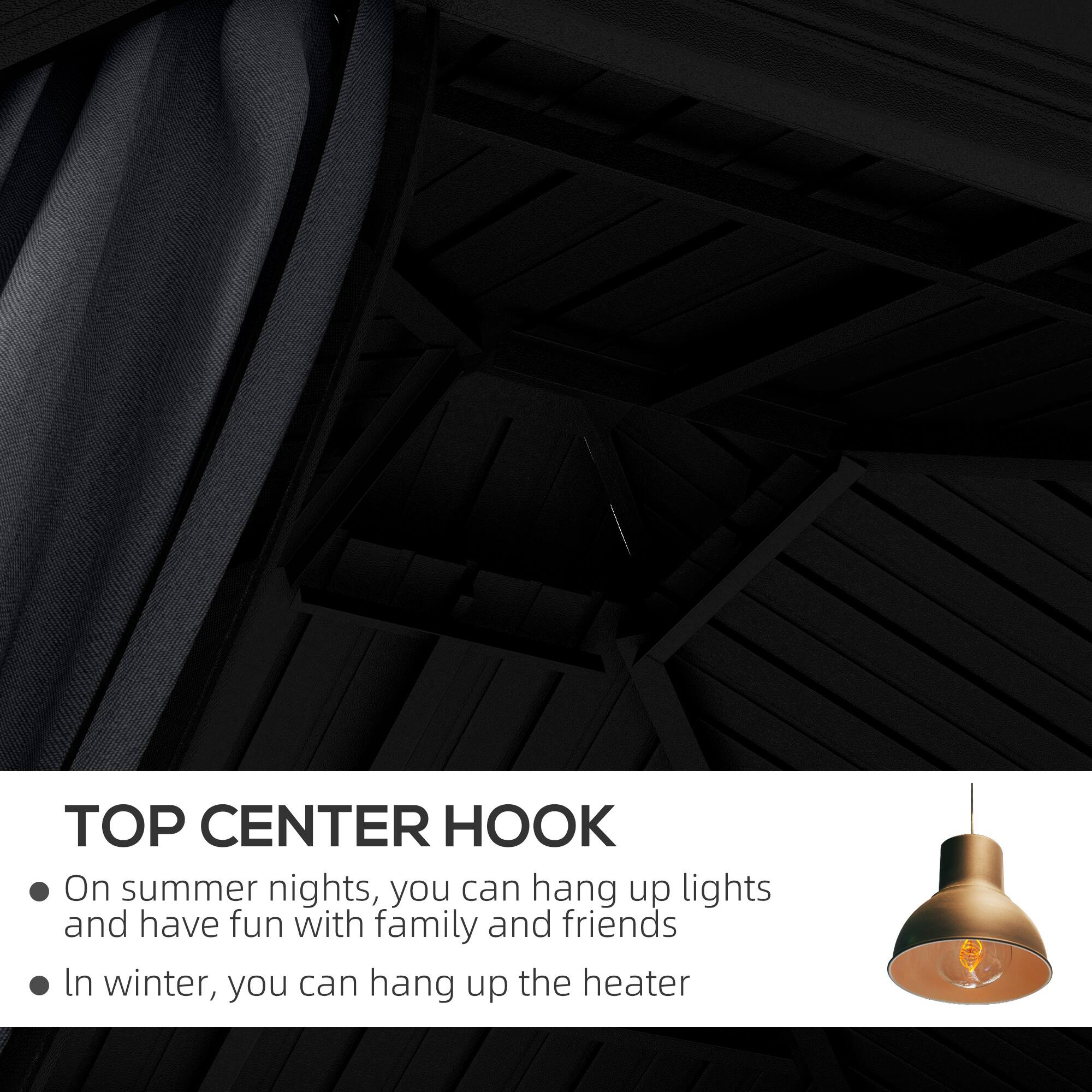 TOP CENTER HOOK

- On summer nights, you can hang up lights and have fun with family and friends
- In winter, you can hang up the heater