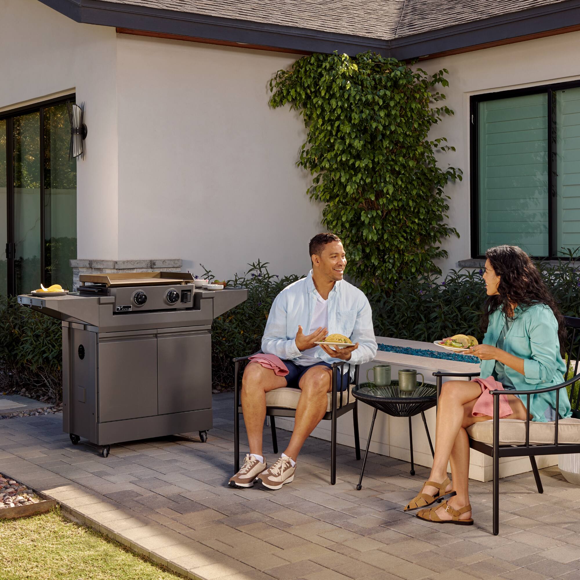 Alt View 6. TYTUS Grills - TYTUS Emberwood Gas Tabletop Griddle with Grill and Prep Cart - Gunmetal Gray.