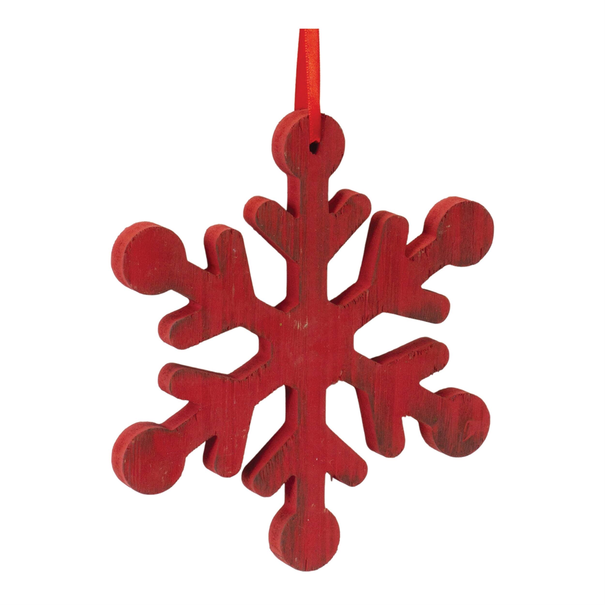 Angle. BreeBe - Fir Wood Snowflake Ornament (Set of 12) - Red.