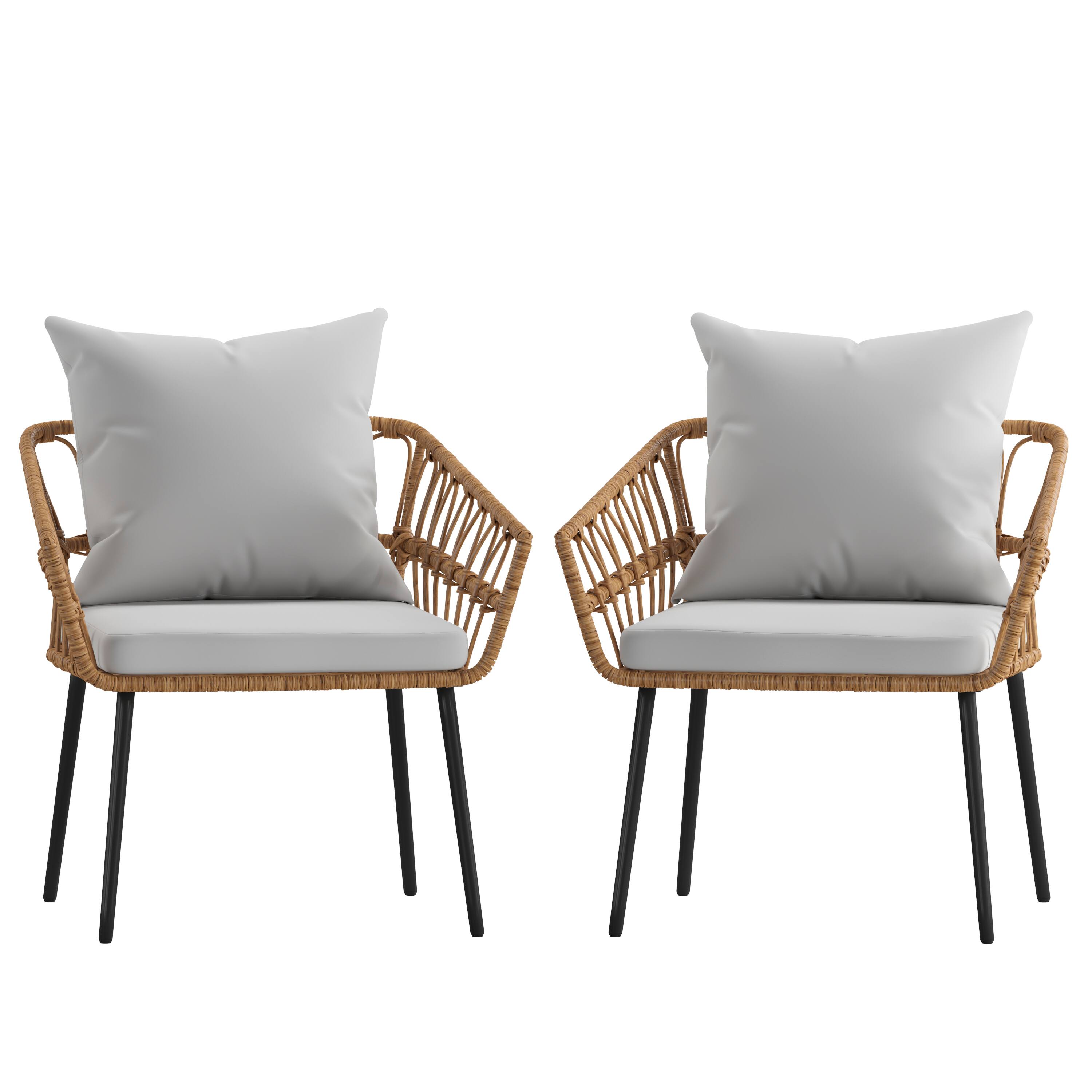 Alt View 10. Emma + Oliver - Auden Indoor/Outdoor Bohemian Natural Rattan Rope Patio Chairs with Open Weave Design and Removable Plush Cushions - Gray Cushions/Natural Frame.