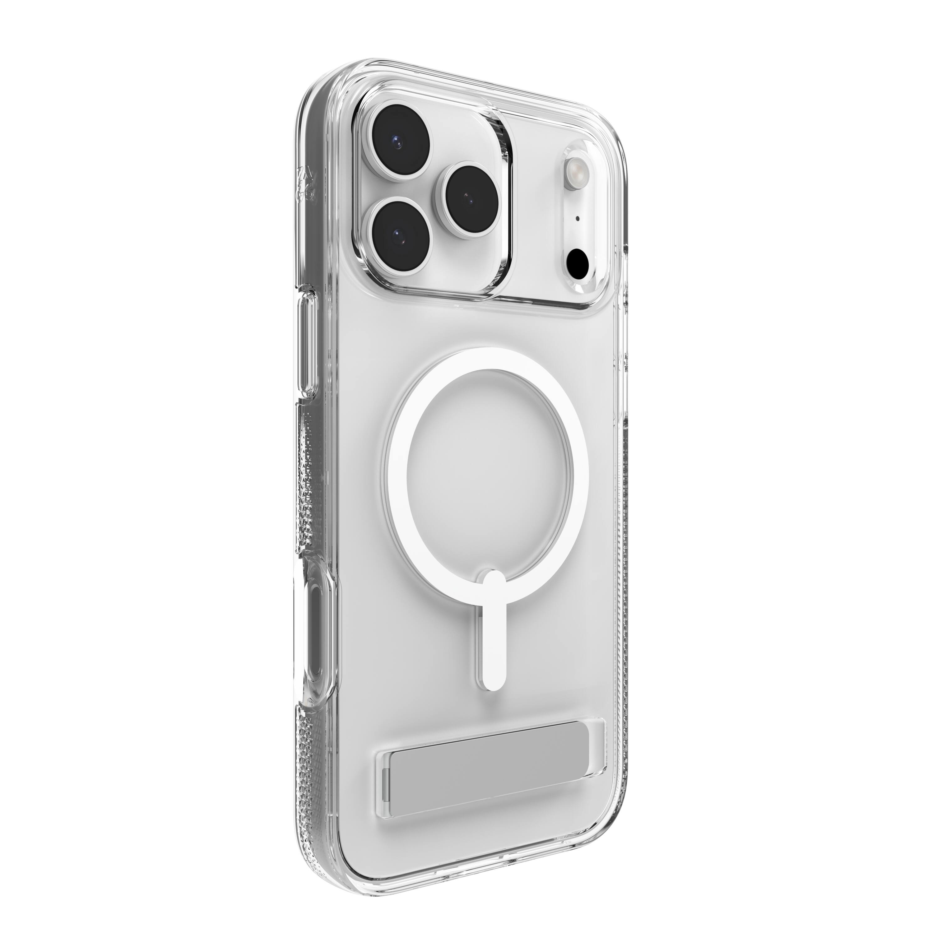 Angle. ZAGG - Crystal Palace Snap MagSafe Compatible Case w/ Kickstand for Apple iPhone 17 Pro Max - Clear.
