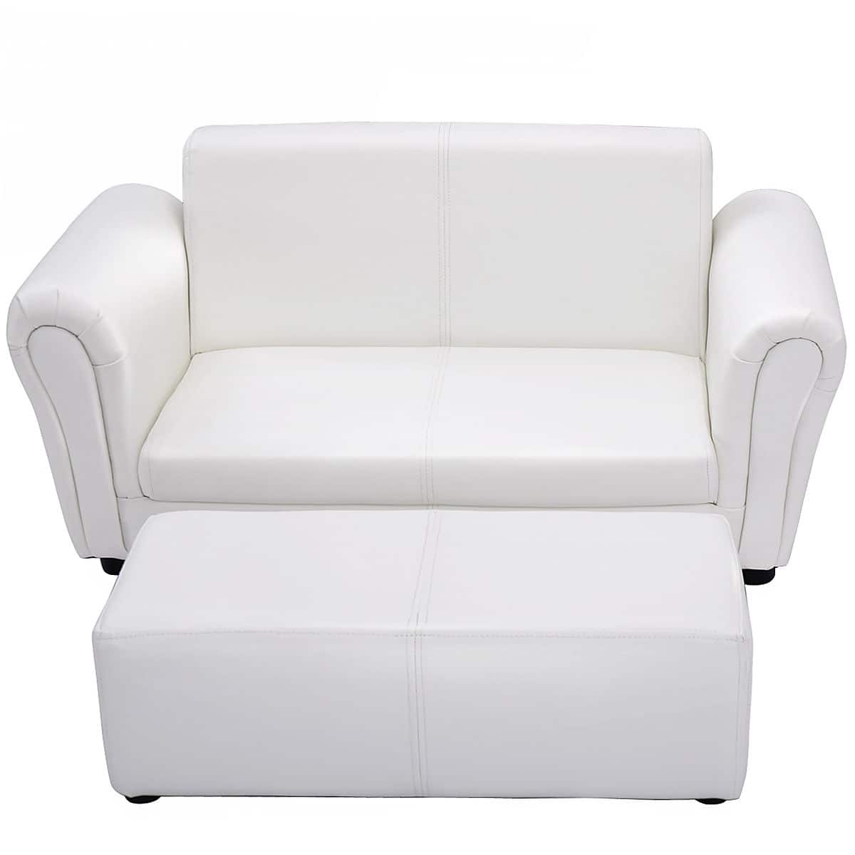 Costway - White Kids Sofa Armrest Chair Couch Lounge Children Birthday Gift w/ Ottoman - White