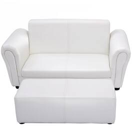 Costway - White Kids Sofa Armrest Chair Couch Lounge Children Birthday Gift w/ Ottoman - White
