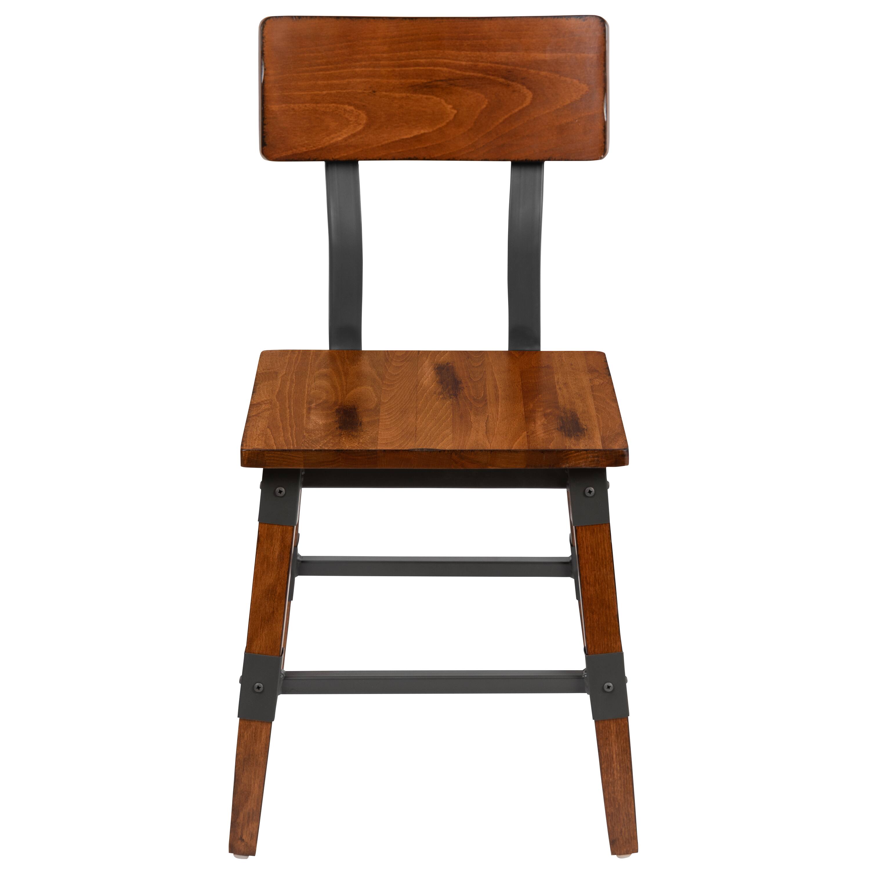 Alt View 8. Emma + Oliver - 2 Pack Commercial Grade Rustic Antique Industrial Style Wood Dining Chair - Walnut.