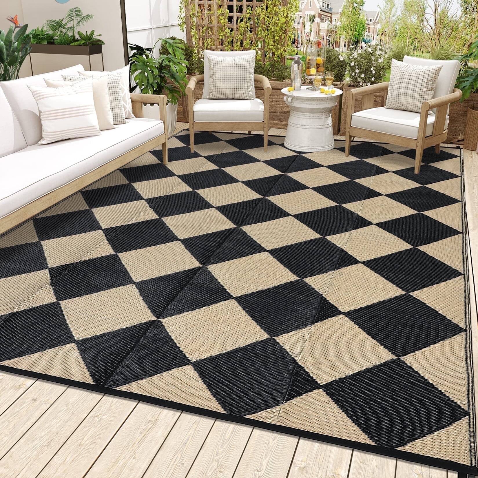 Homhougo 9x12 Waterproof Portable Outdoor Rug, Modern Geometric Plastic ...
