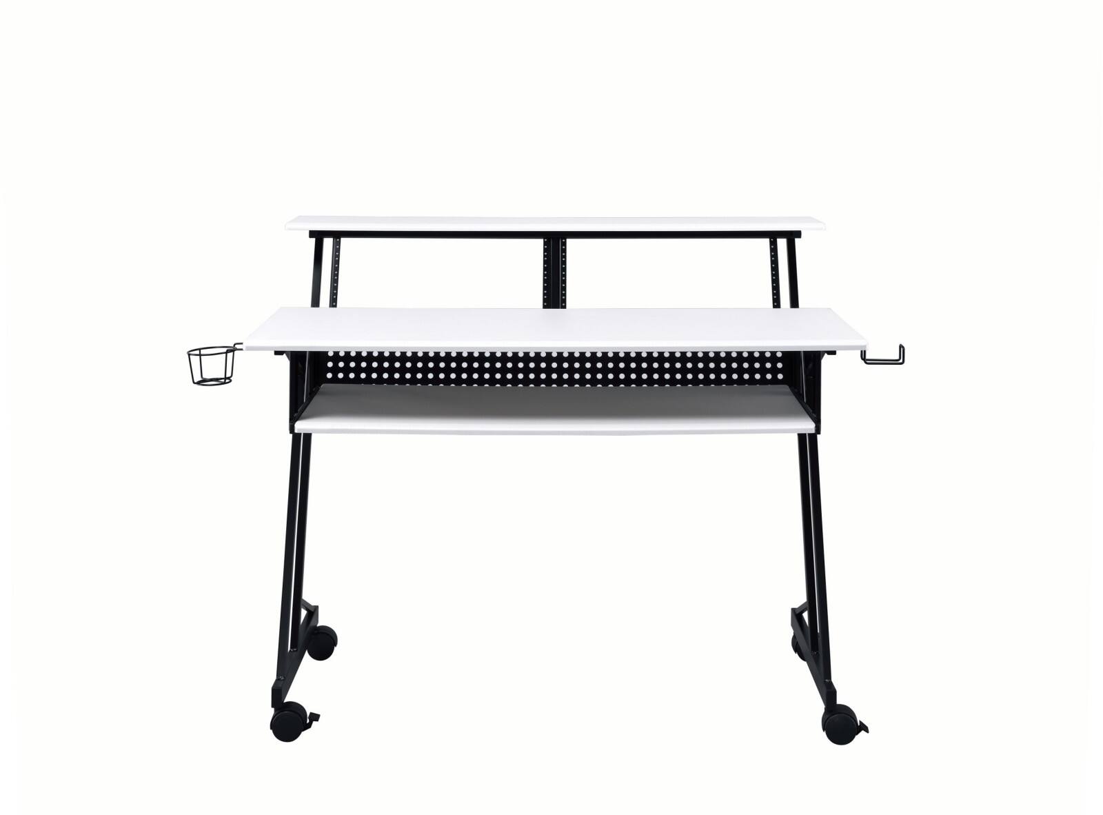 Alt View 3. Glintex - Music Studio Desk with 61-Key Keyboard Tray, 43'' Monitor Support, Shelf, Cup Holder and Caster Wheels - Black,White.