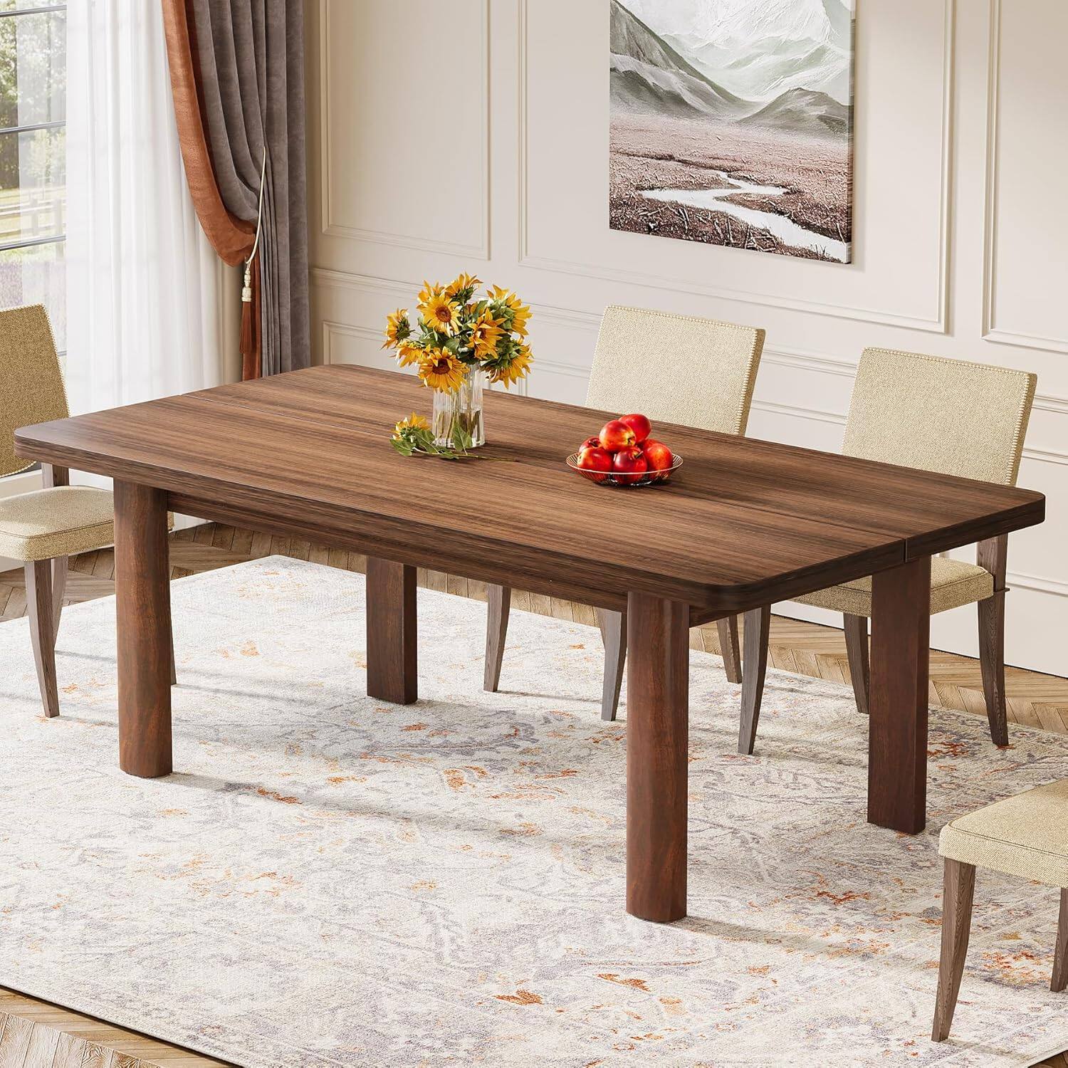 Back. Tribesigns - Farmhouse Solid Wood Dining Table with Rectangular Top for Everyday Meals and Family Gatherings - Brown.