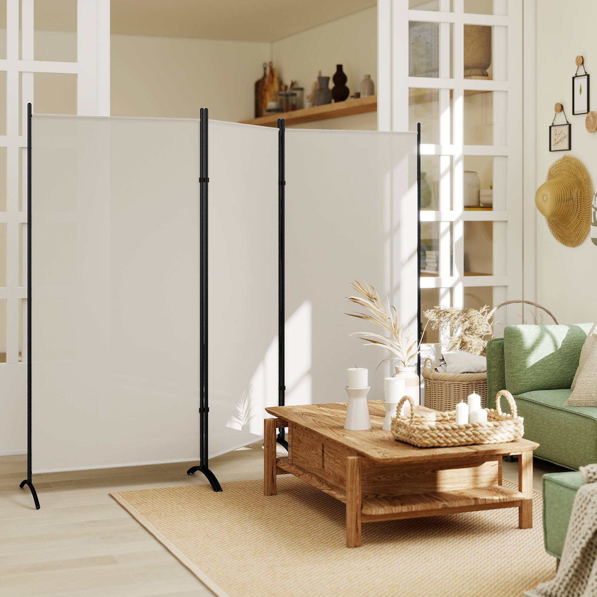 Alt View 1. Homcom - 3 Panel Fabric Room Divider, 6 Ft Tall Folding Privacy Room Separator, Freestanding Partition Wall Divider for Indoor - Light Gray.