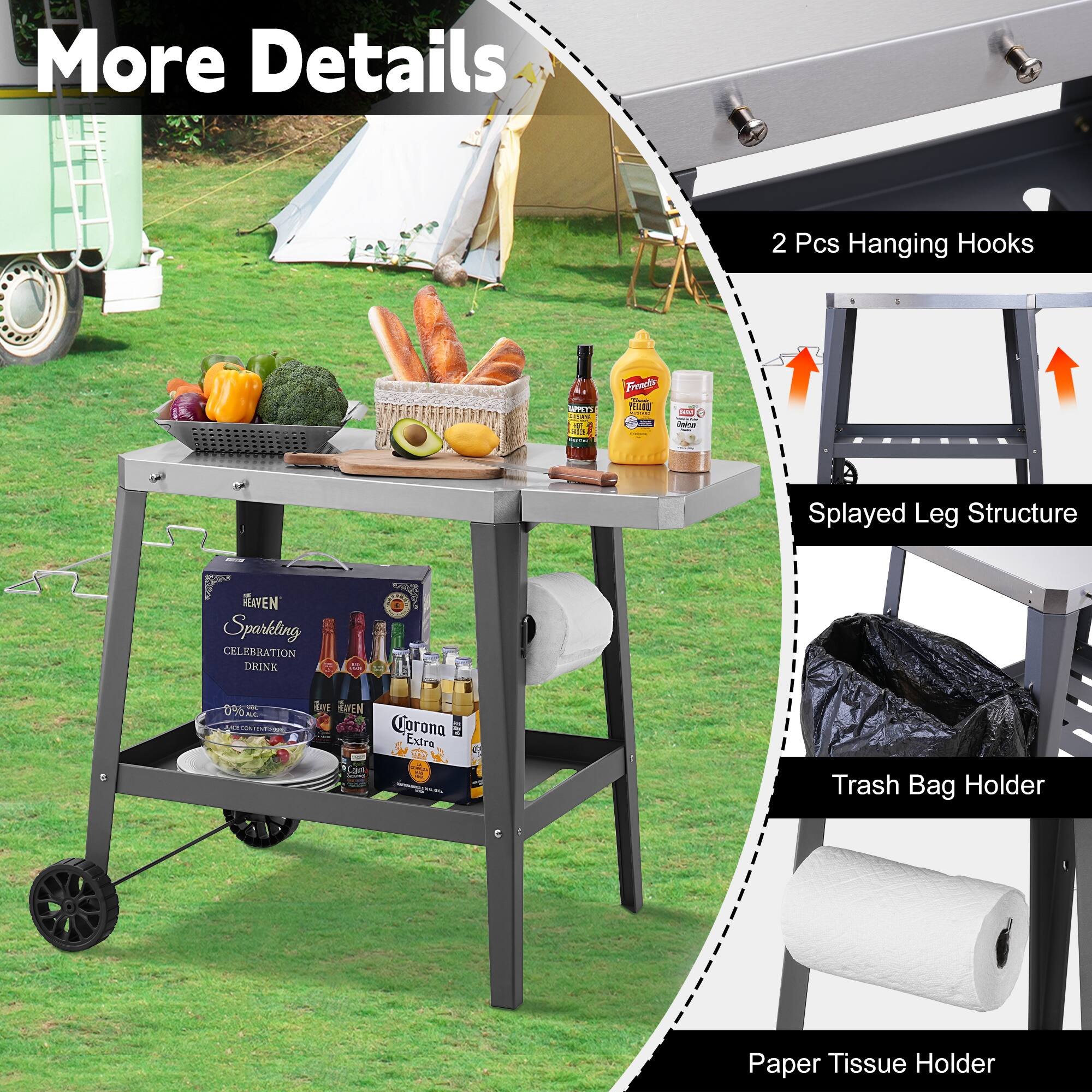 More Details

2 Pcs Hanging Hooks

Splayed Leg Structure

Trash Bag Holder

Paper Tissue Holder