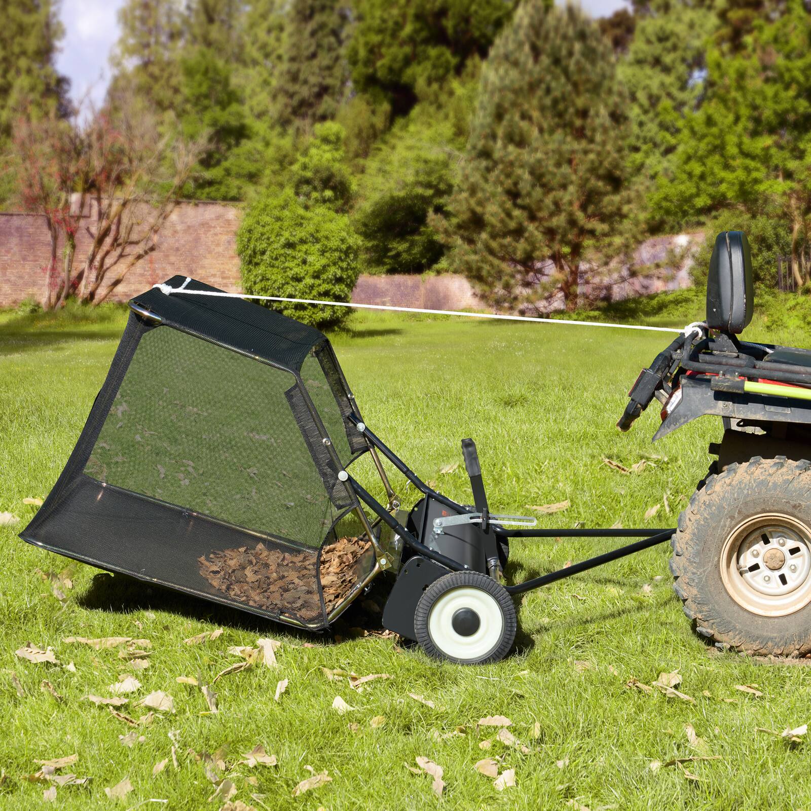 Alt View 4. VEVOR - 52-inch Lawn Sweeper Tow Behind, 26 cu.ft. Large Pull Behind Grass Sweeper - Black.