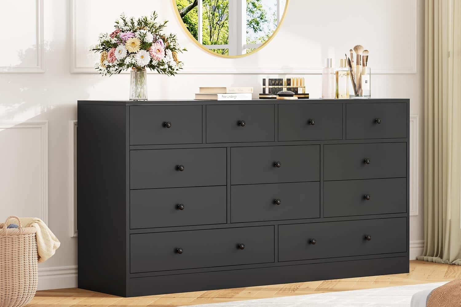 GARVEE - Dresser for Bedroom,12 Drawer Dressers & Chests of Drawers, Wood Storage Drawer Dresser with Power Outlet, 61 Inch - ‎Black