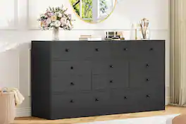 GARVEE - Dresser for Bedroom,12 Drawer Dressers & Chests of Drawers, Wood Storage Drawer Dresser with Power Outlet, 61 Inch - Black