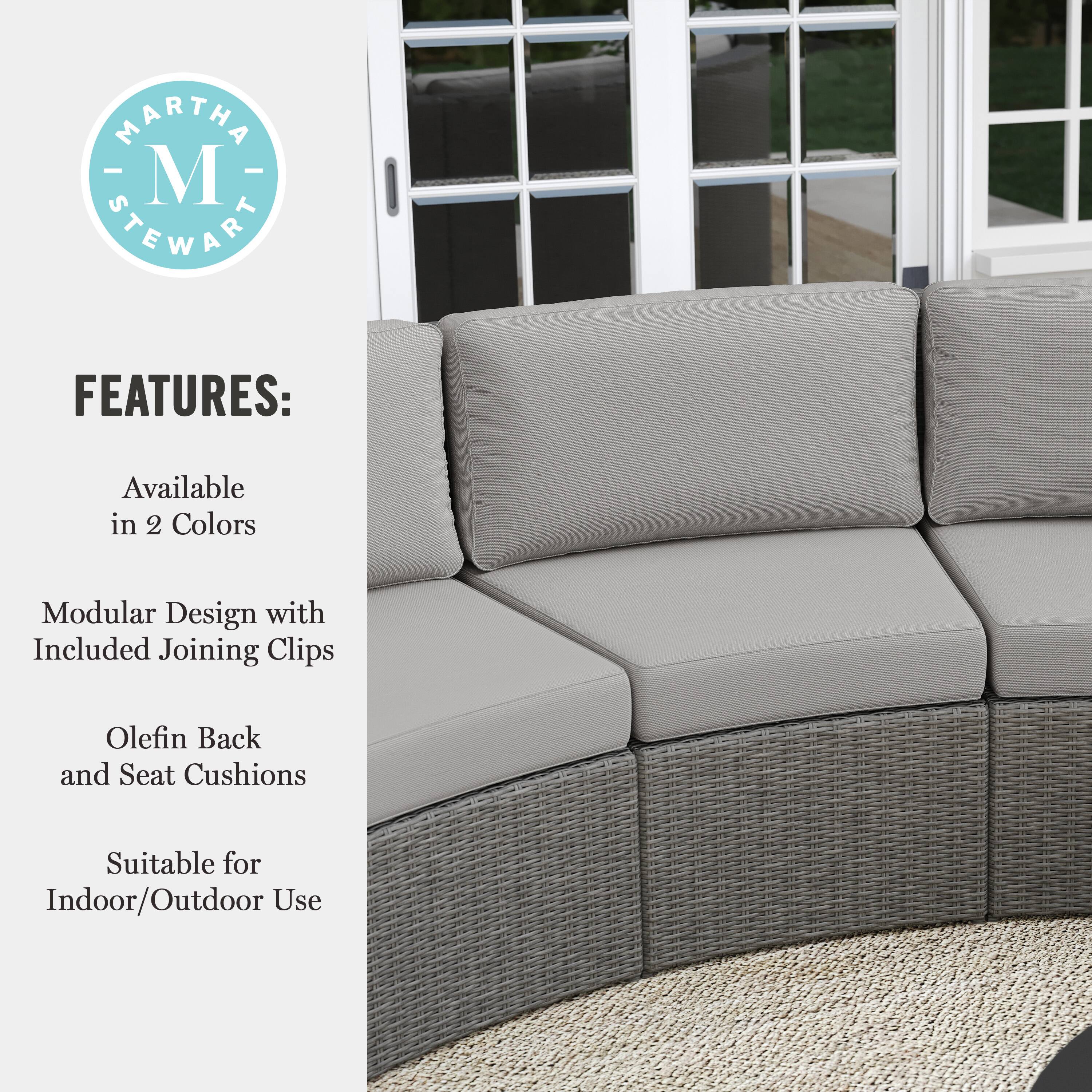 Features: Available in 2 Colors Modular Design with Included Joining Clips Olefin Back and Seat Cushions Suitable for Indoor/Outdoor Use