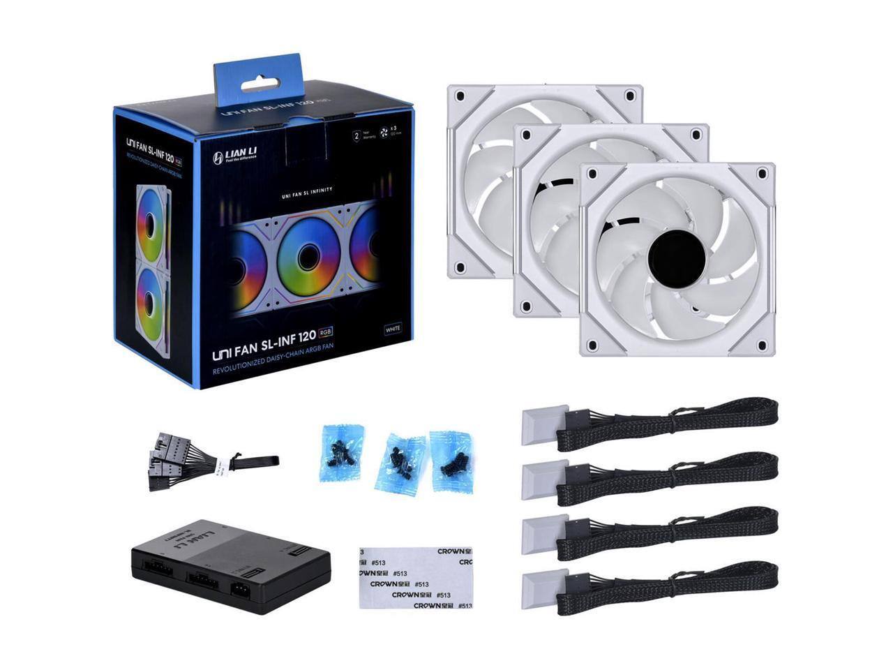 ! as AR UNIFAN S-NF 120 LIAN L 2 13 IES * INFINITY 120 RG8 FAN SL-INF BORA FAN uNI DAISY-CHAIN REVOLUTIONIZED WHITE 3 CROWNS M 8513 CRC WNSR #513 RANAOD 513 CROWNM #513 CROWNH 13

Corrected text:
UNIFAN SL-INF 120 RGB
REVOLUTIONIZED DAISY-CHAIN WHITE
CROWN #513
CRC
CROWN #513
CROWN #513
CROWN #513