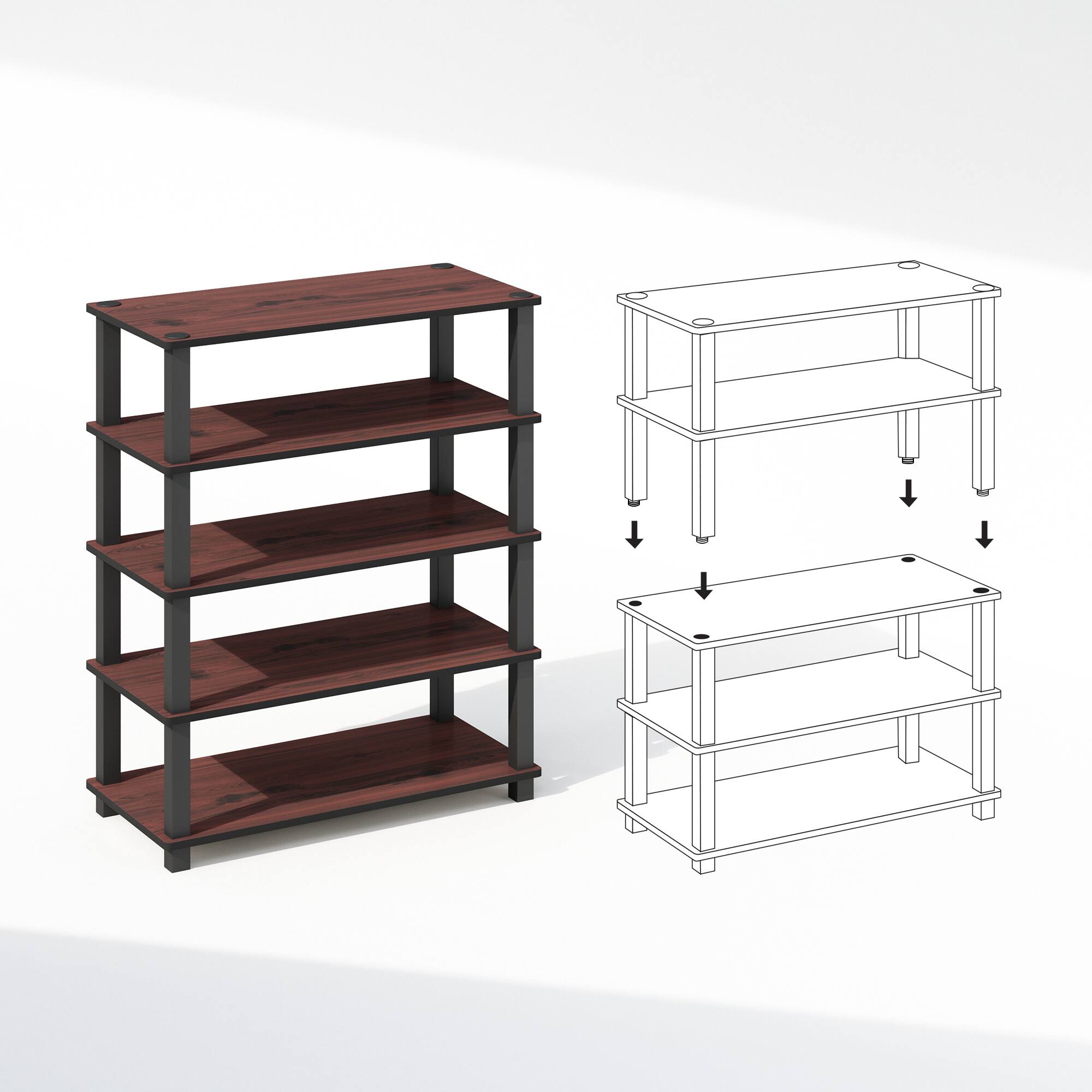 Alt View 2. Furinno - Turn-S-Tube 3-Tier Multipurpose Stackable Shoe Rack, Set of 2 - Dark Cherry/Black.