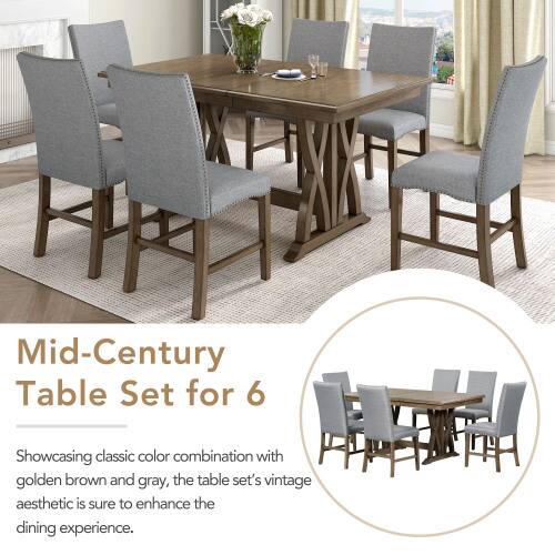 Mid-Century Table Set for 6

Showcasing classic color combination with golden brown and gray, the table set's vintage aesthetic is sure to enhance the dining experience.
