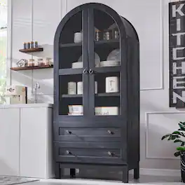 OMOMMD - 71" Tall Arched Pantry Cabinet with Drawers & Adjustable Shelves - Grey 1