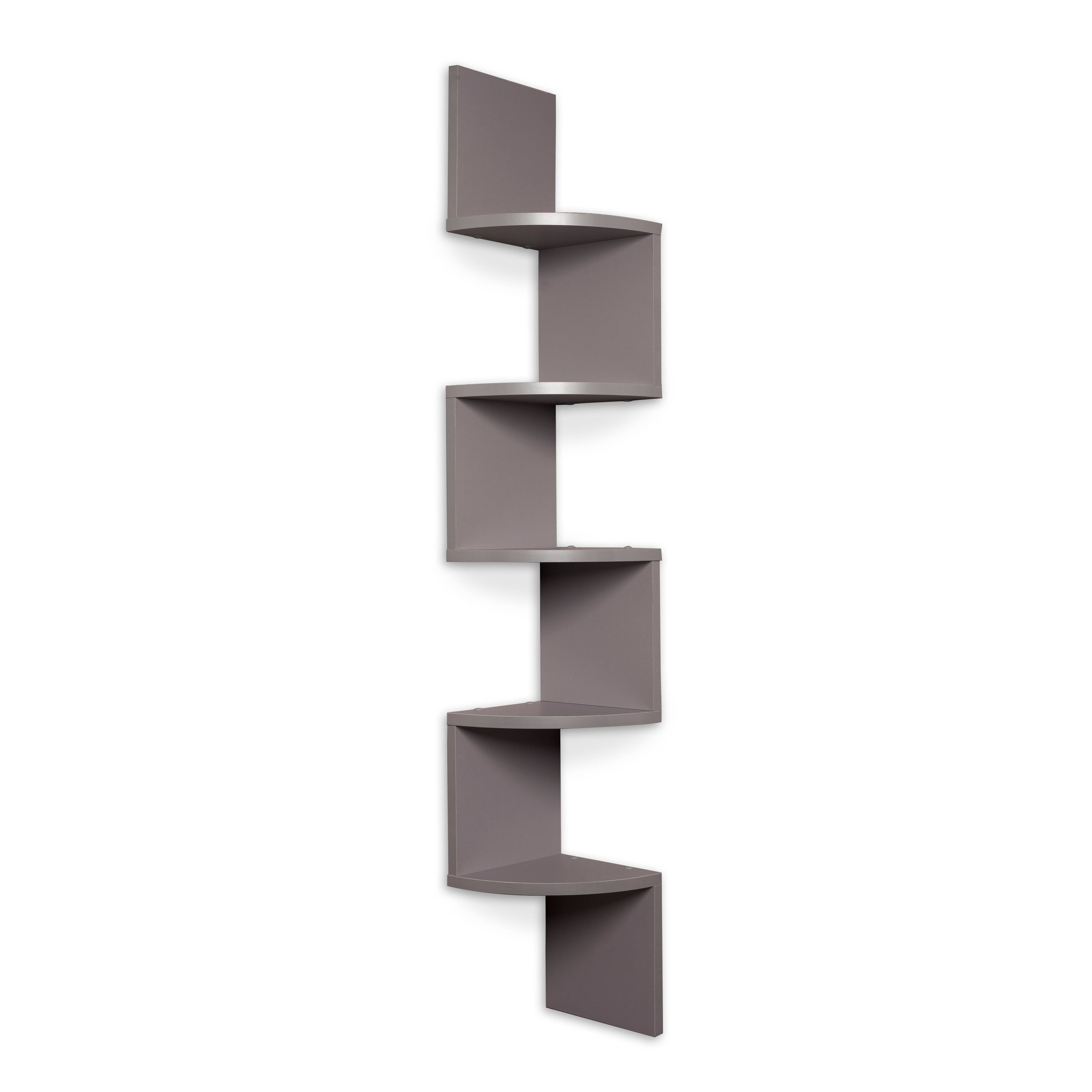 Front. Danya B - Five Tier Corner Wall Shelf - Grey - Grey.