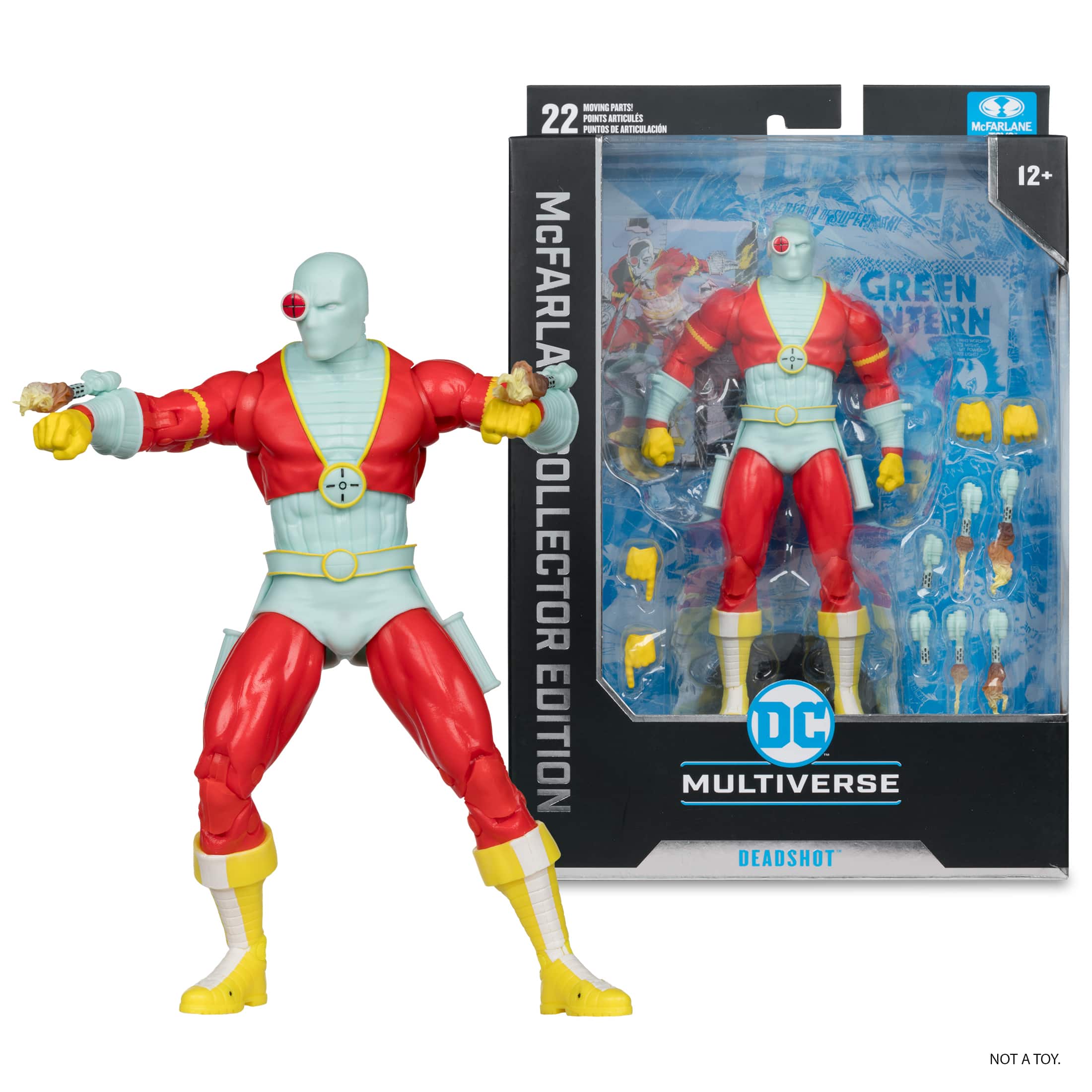 The text on the image reads: "McFarlane 12+ part collector edition DC Multiverse Deadshot not a toy."