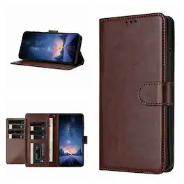 Dteck - Wallet Folio Case for Apple iPhone 17 Pro, Shockproof Magnetic PU Leather Flip Card Slots Stand Case - Brown
