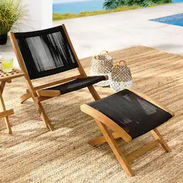 Vienna 2-Piece Outdoor Patio Teak and Rope Folding Accent Lounge Chair and Ottoman Set by Modway - Natural Black