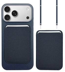 Nakedcellphone - Woven Combo for iPhone 17 Pro - Tough Case + Magnetic Wallet + Crossbody Strap (Compatible with MagSafe) - Navy Blue