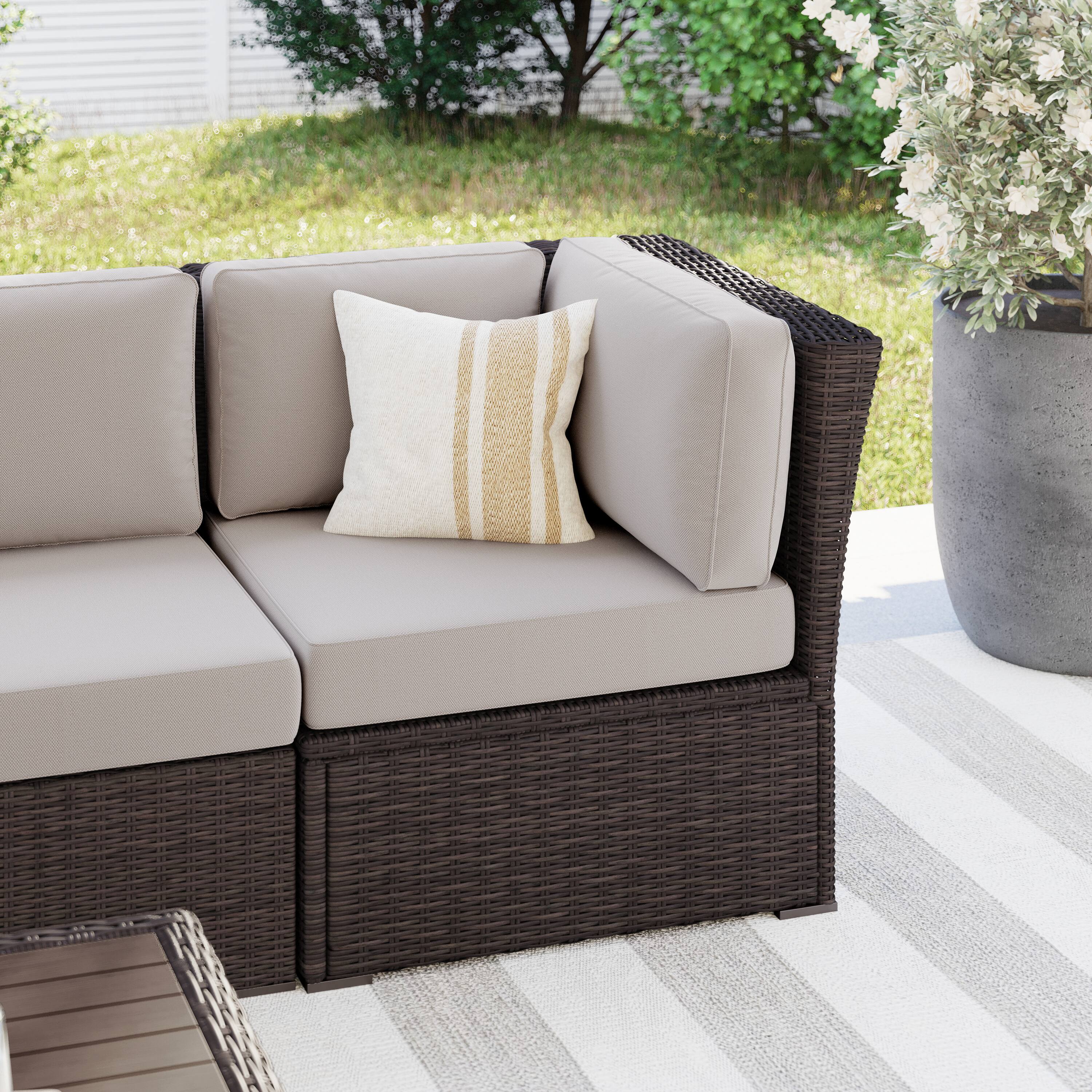 Alt View 1. Martha Stewart - Bedford Outdoor Modular Rattan Wicker Patio Sectional Sofa Corner Seat - Tan Cushions/Brown Frame.