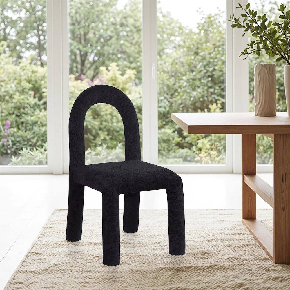 Alt View 1. Meridian Furniture - Amari Black Chenille Fabric Dining Chair, Set of 2 - Black.