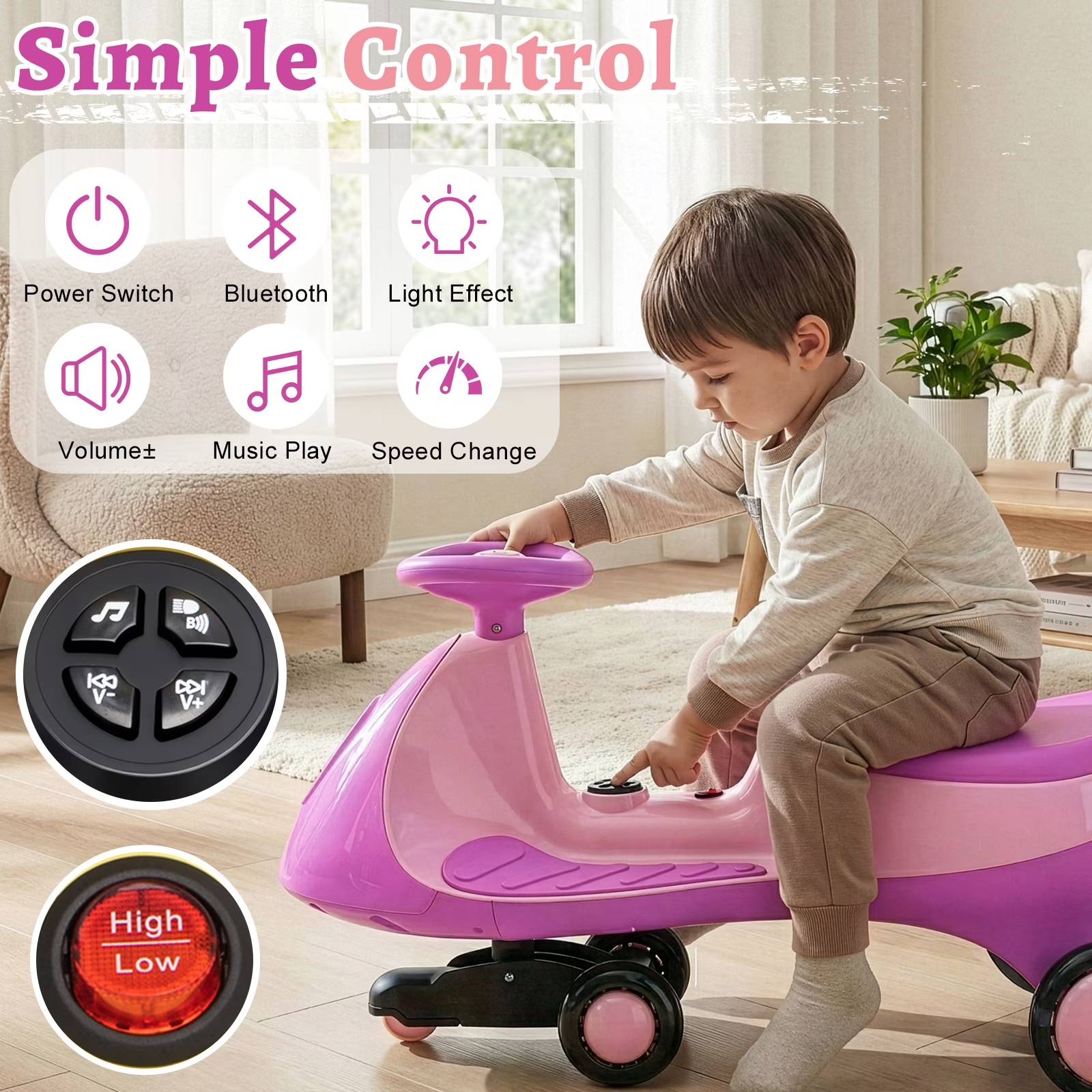 Simple Control

- Power Switch
- Bluetooth
- Light Effect
- Volume+
- Music Play
- Speed Change

KNO V-
CDI V+

High Low
