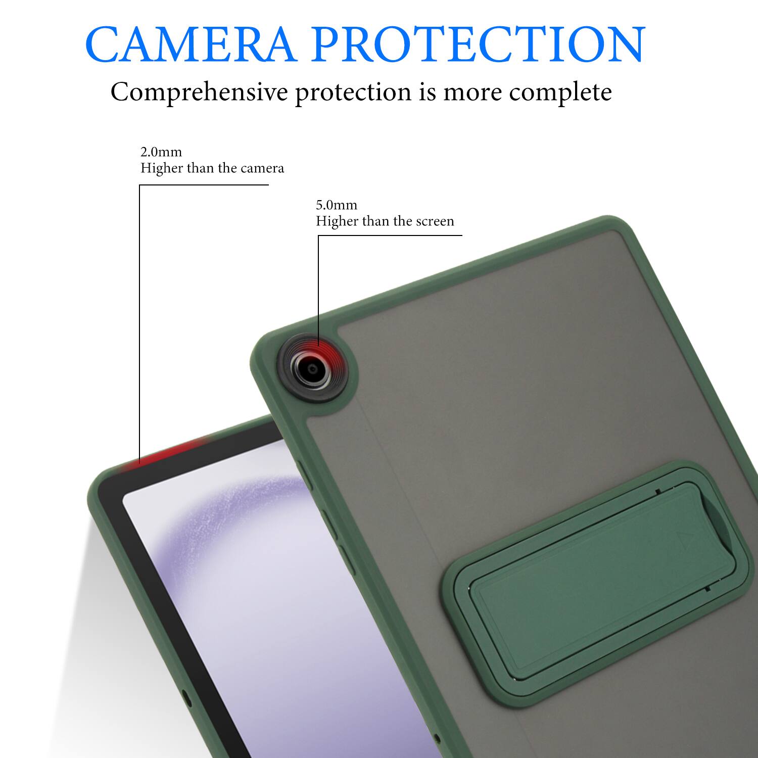 CAMERA PROTECTION  
Comprehensive protection is more complete  

2.0mm  
Higher than the camera  

5.0mm  
Higher than the screen