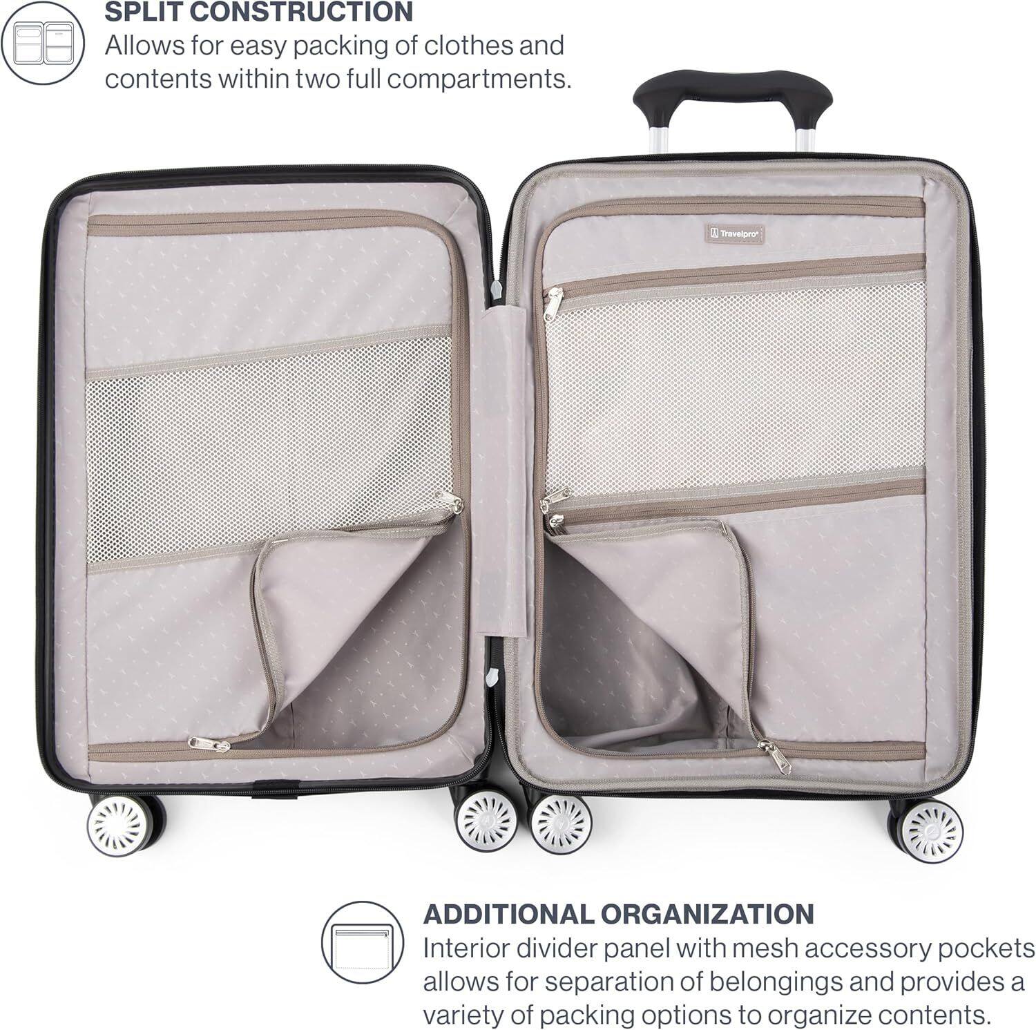 SPLIT CONSTRUCTION  
Allows for easy packing of clothes and contents within two full compartments.  

ADDITIONAL ORGANIZATION  
Interior divider panel with mesh accessory pockets allows for separation of belongings and provides a variety of packing options to organize contents.