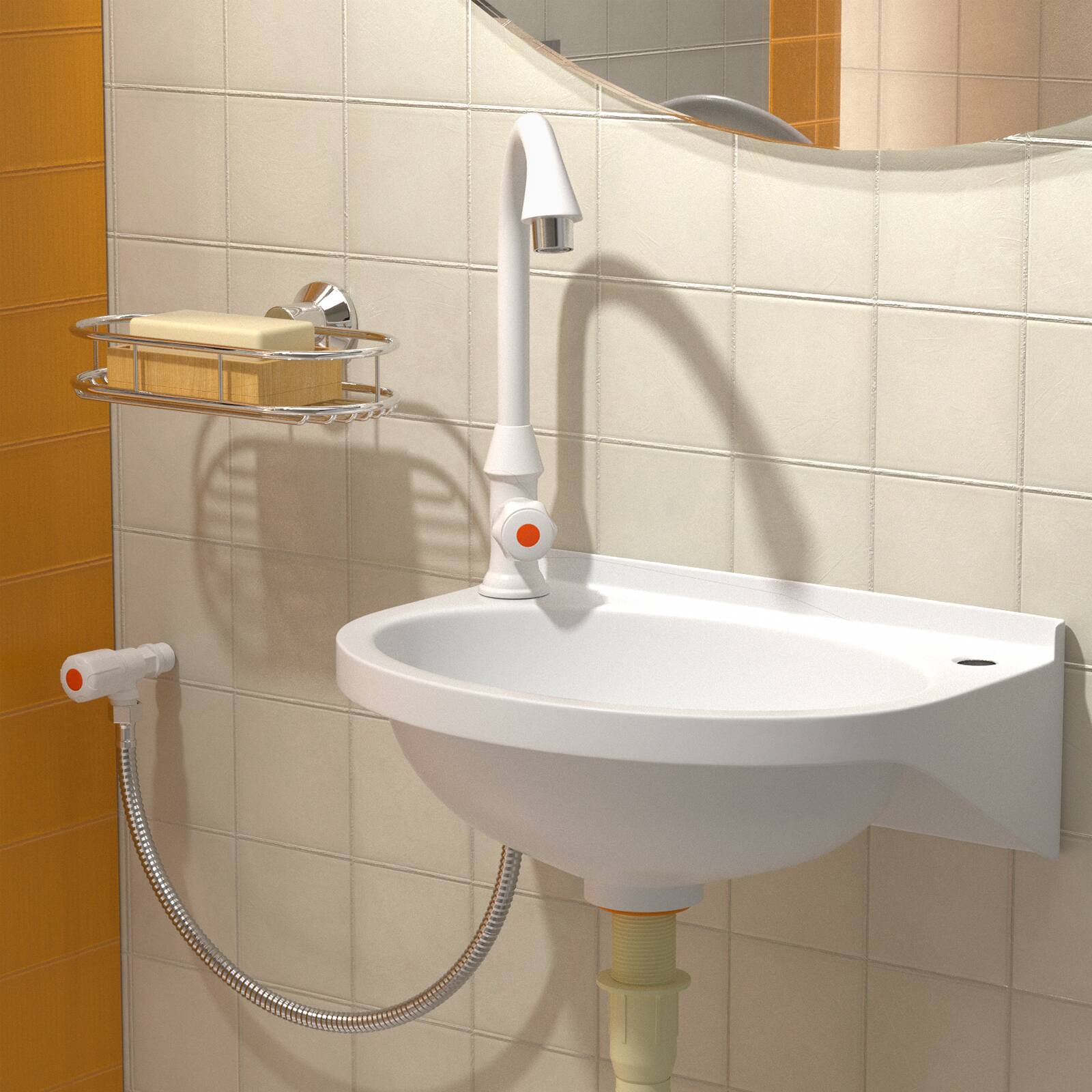 Alt View 5. Topteng - 2-in-1 Outdoor Sink & Drinking Fountain - No-Drill Wall Mount, Includes Faucet & Pipes, for Garden, Patio & Bathroom - White.