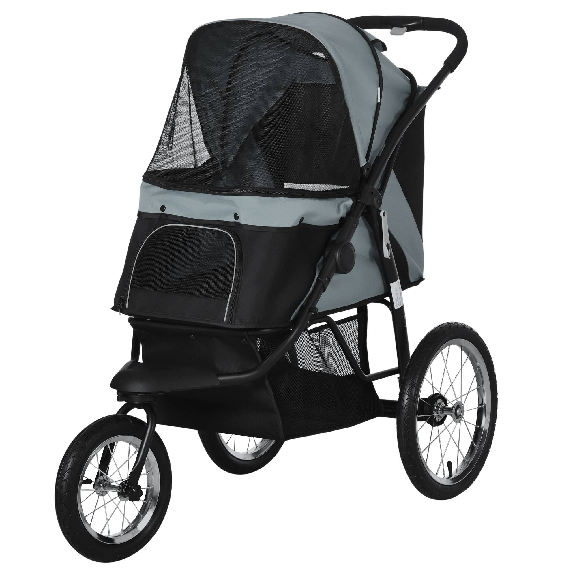 Front. Pawhut - Wheels Pet Stroller for Small Dogs and Medium Dogs with Adjustable Canopy, Safety Tether - Gray.