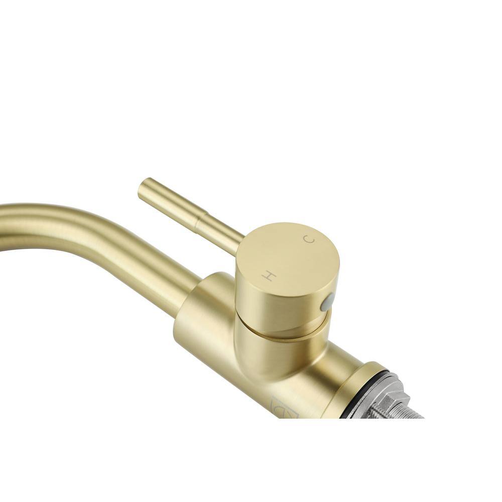 Left. Elegant Kitchen and Bath - Louis Single Hole Single Handle Bathroom Faucet in Brushed Gold - Brushed Gold.