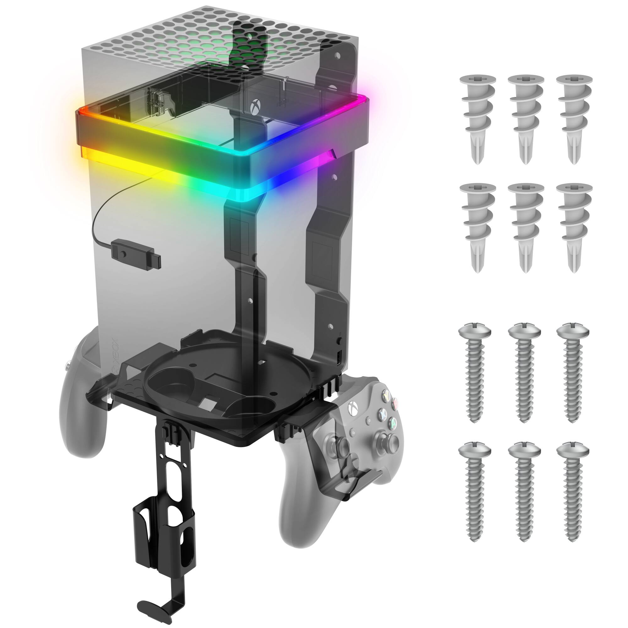 Front. Fosmon - For Xbox Wall Mount Shelf Headphone Stand and 2 Controller Holder, Xbox Series S Series X Game Console Shelf Wall Mount - Black.