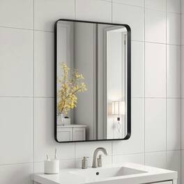 Kadyn - 36x24 Inch Large Rectangle Wall Mirror with Rounded Corners and Black Frame - Black