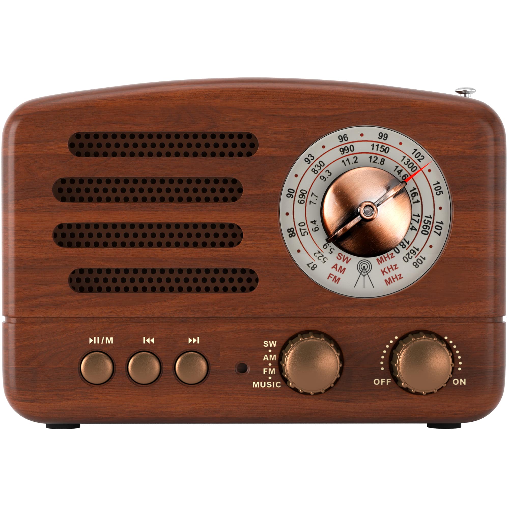 Topteng - Retro Bluetooth Speaker, AM/FM/SW Radio with USB/TF Card Playback, Portable Vintage Wireless Music Player, 5W
