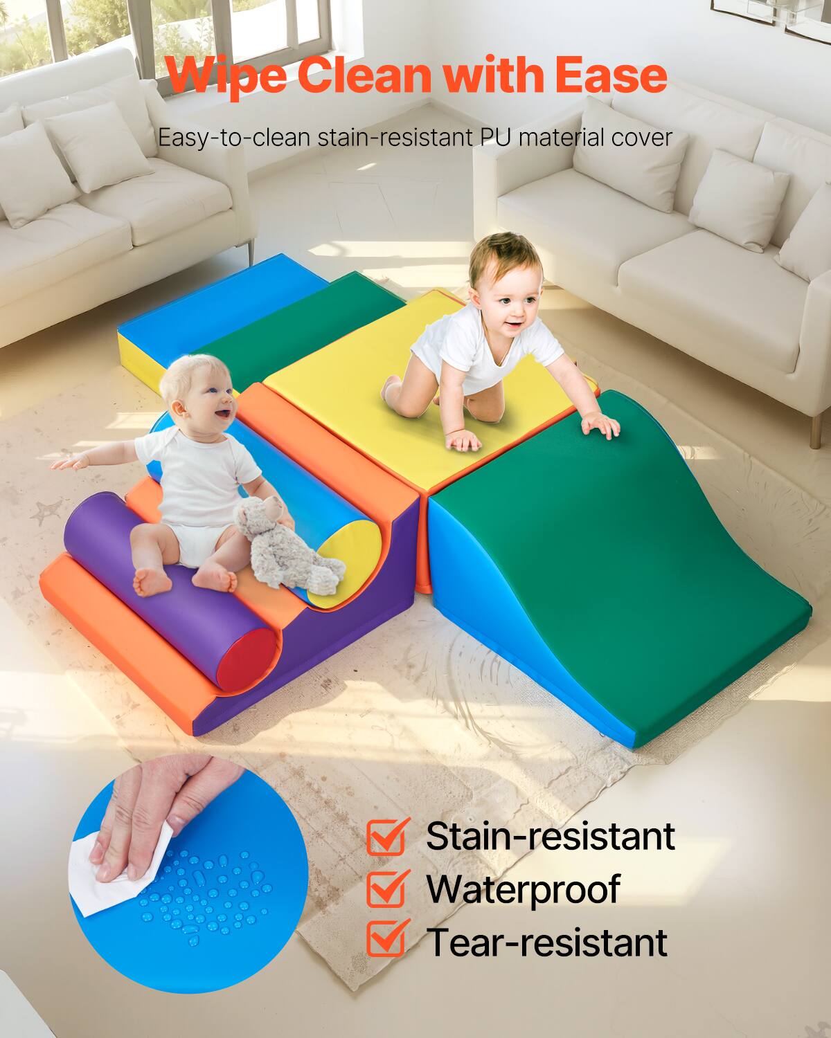 Wipe Clean with Ease  
Easy-to-clean stain-resistant PU material cover  

Stain-resistant  
Waterproof  
Tear-resistant