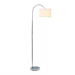 Hivvago - Modern Mid-Century Floor Lamp in Brushed Nickel Finish with White Drum Shade - White, Brushed Nickel Finish