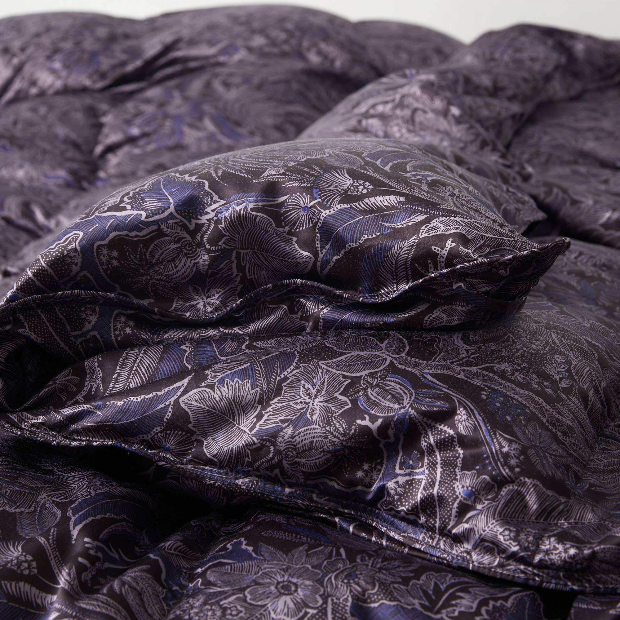 Left. Puredown - Puredown Luxurious Silk Cover 93% White Goose Down Comforter Duvet Insert, Midnight Garden, King - Midnight Garden.