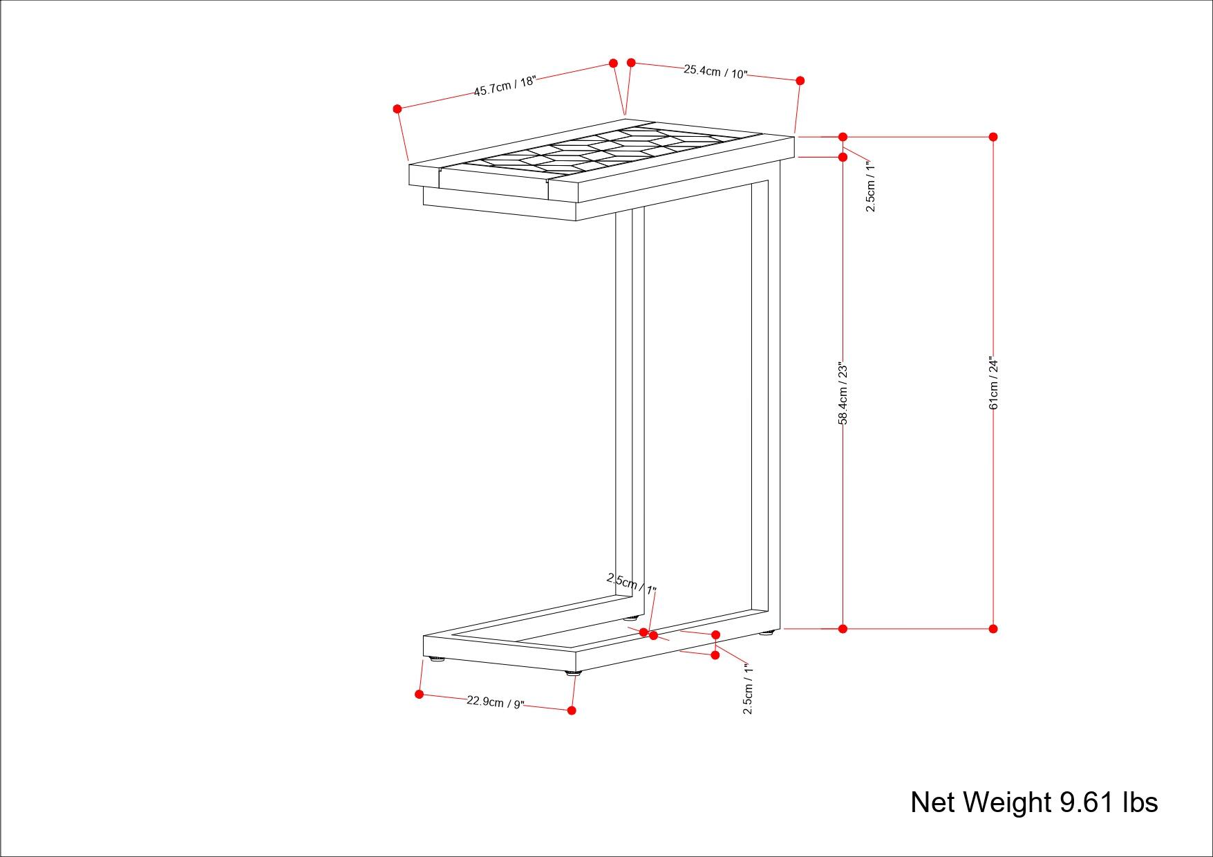 45.7cm / 18"  
25.4cm / 10"  
2.5cm / 1"  
61cm / 24"  
22.9cm / 9"  
2.5cm / 1"  
Net Weight 9.61 lbs