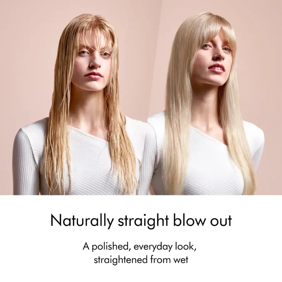 Naturally straight blow out: A polished, everyday look, straightened from wet.