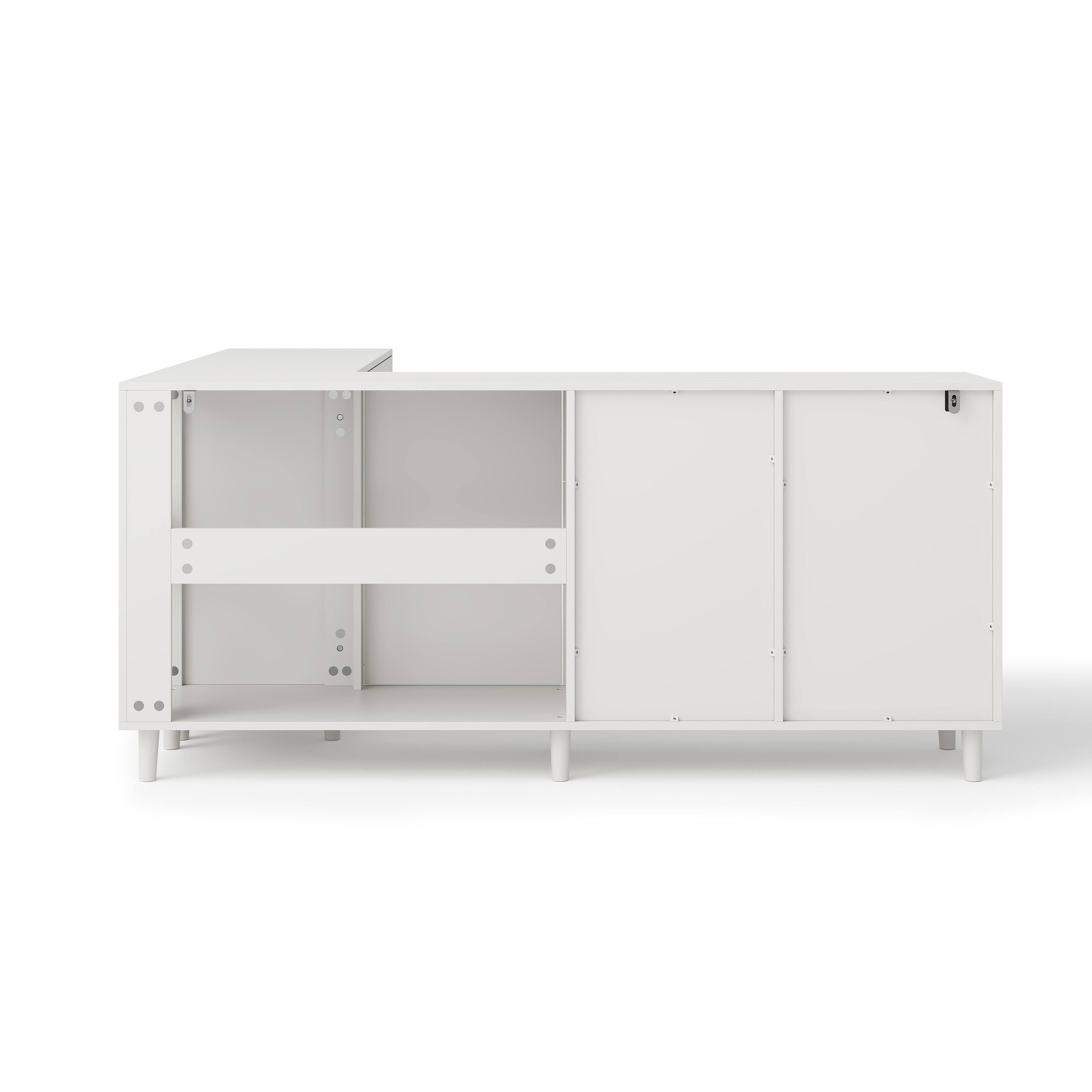 Angle. Famapy - L-Shaped Corner Dresser with 9 Drawers & Cabinet Storage, Large Bedroom Organizer with Display Top - White.