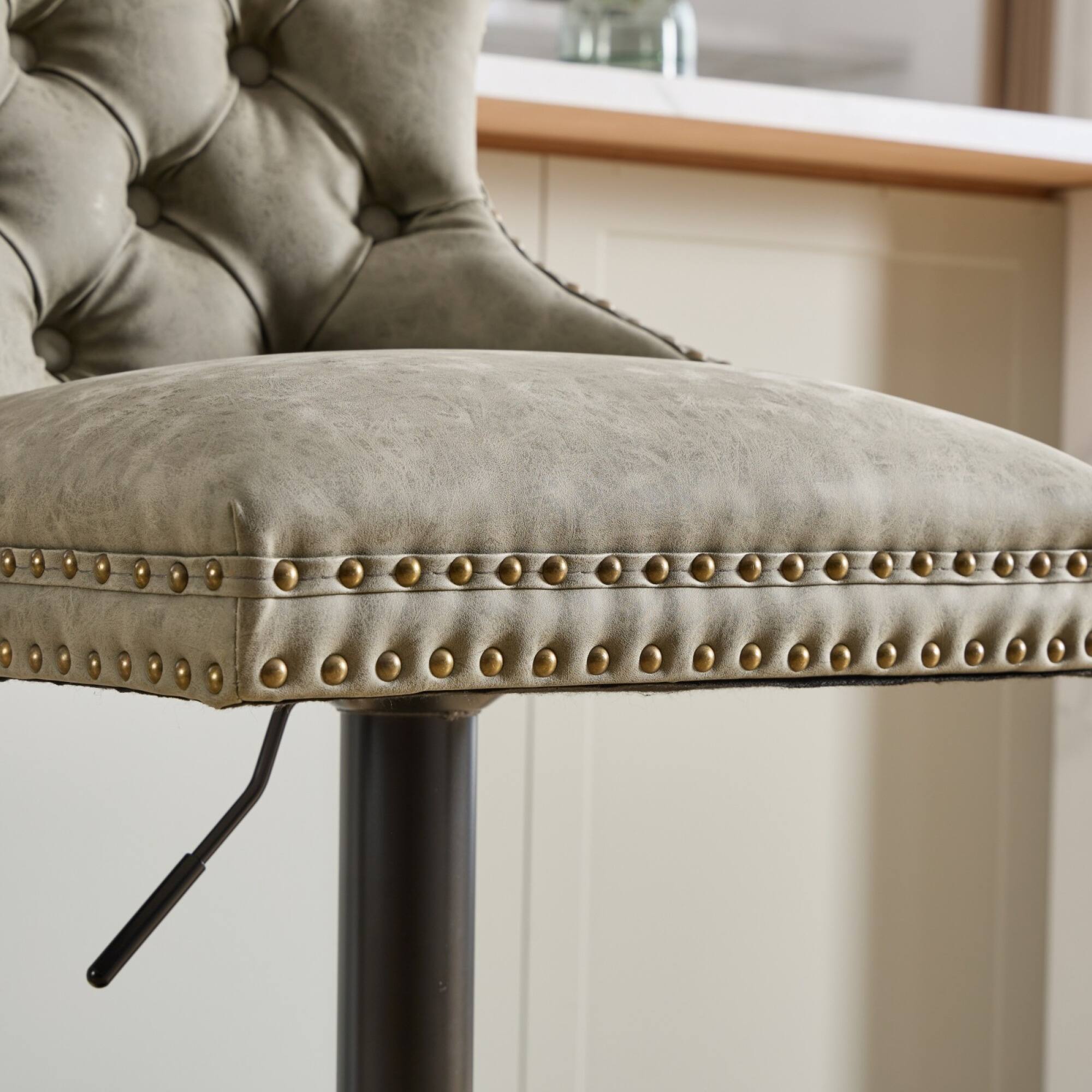 Alt View 10. GOODSILO - Vintage-Inspired Adjustable Swivel Bar Stools with Tufted Backs, Set of 2 for Kitchen and Home Pub - Olive Green.