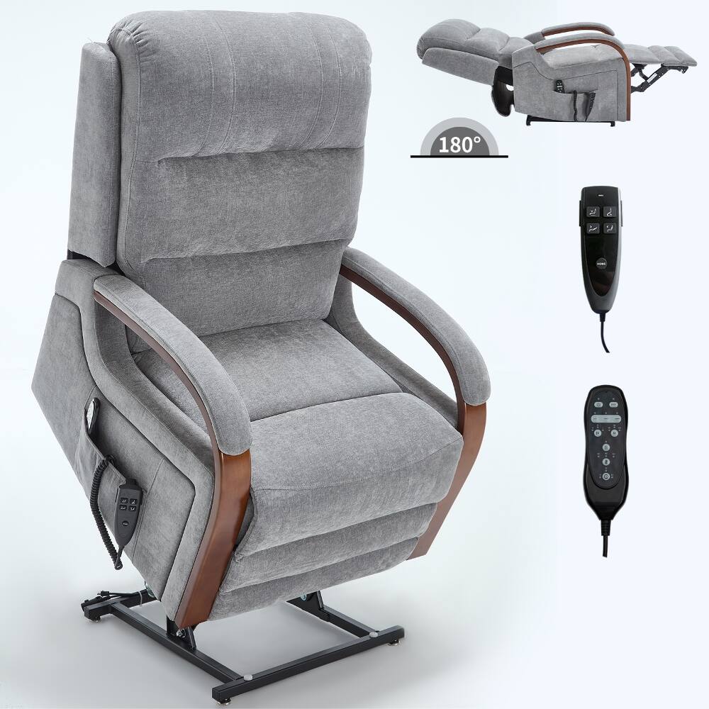 Alt View 7. Ropilly - Ropilly Power Lift Recliner Chair Dual Motor Infinite Position with Lumbar Heat and Solid Wood Armrests - Gray.