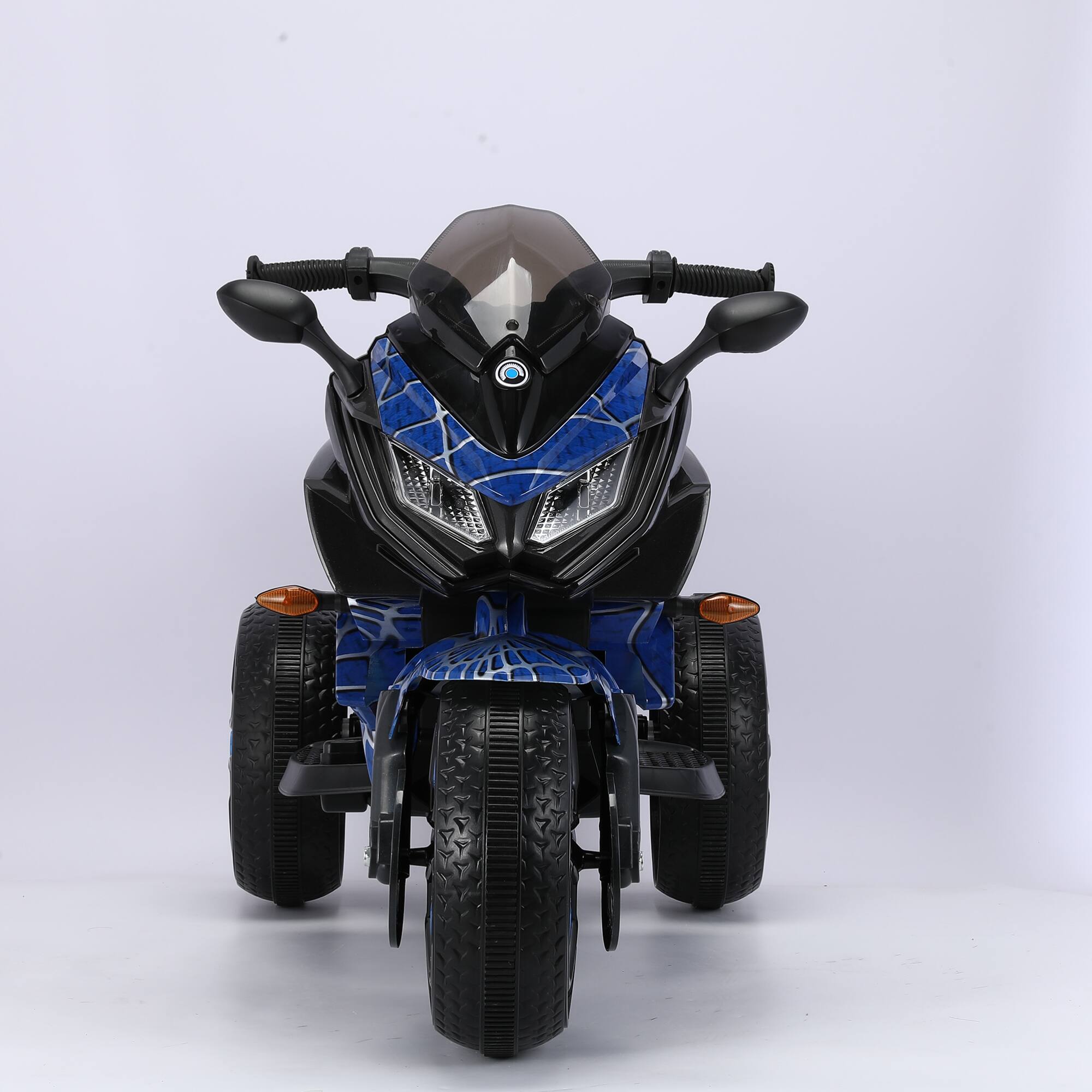 Left. ELEMENT ACE - 12V Electric Ride-On Motorcycle Toy for Kids Ages 3-6 with Training Wheels and LED Lighting - Blue.