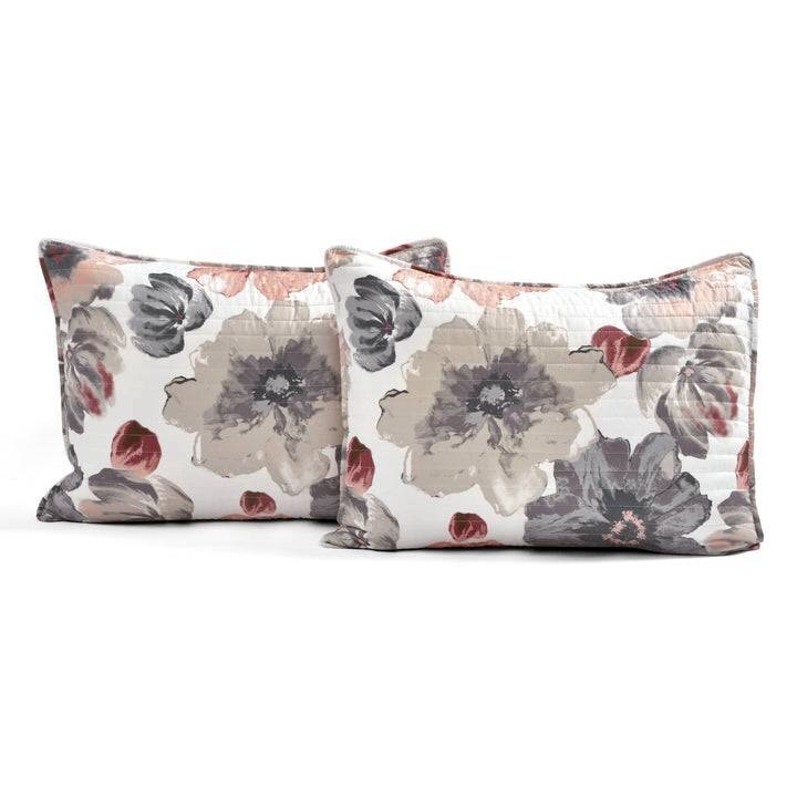 Back. Hivvago - Full/Queen Coral Grey Flowers Lightweight Polyester Microfiber Quilt Set - Grey.