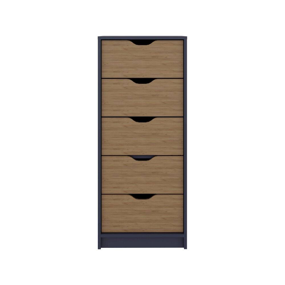 Alt View 1. TuHome - Basilea 5 Drawers Tall Dresser, Pull Out System, Blue Natural Oak - Blue.