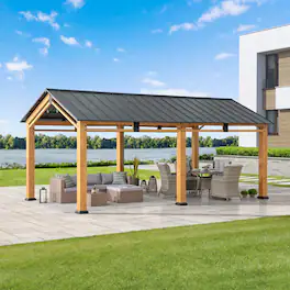 SUNJOY - 20 ft. x 11 ft. Hanover Cedar Wood Carport - Coating: Sand Black Wood: Natural Wood