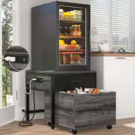 Aheaplus - Rolling Mini Fridge & Microwave Stand with Drawer, Outlets - Heavy Duty for Dorm, Office & Apartment - Gray Oak